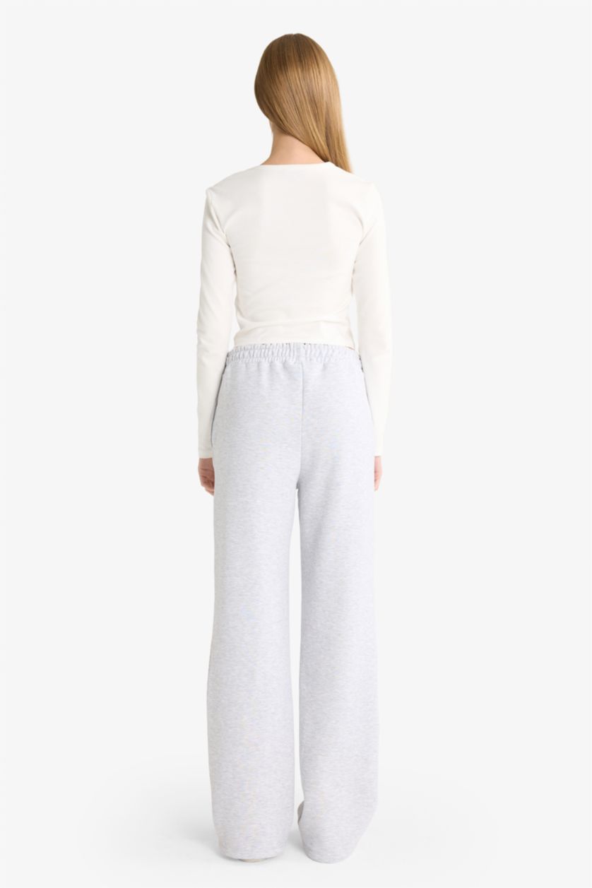 WOMAN Grey Melange Straight Fit Thick Sweatshirt Fabric Trousers