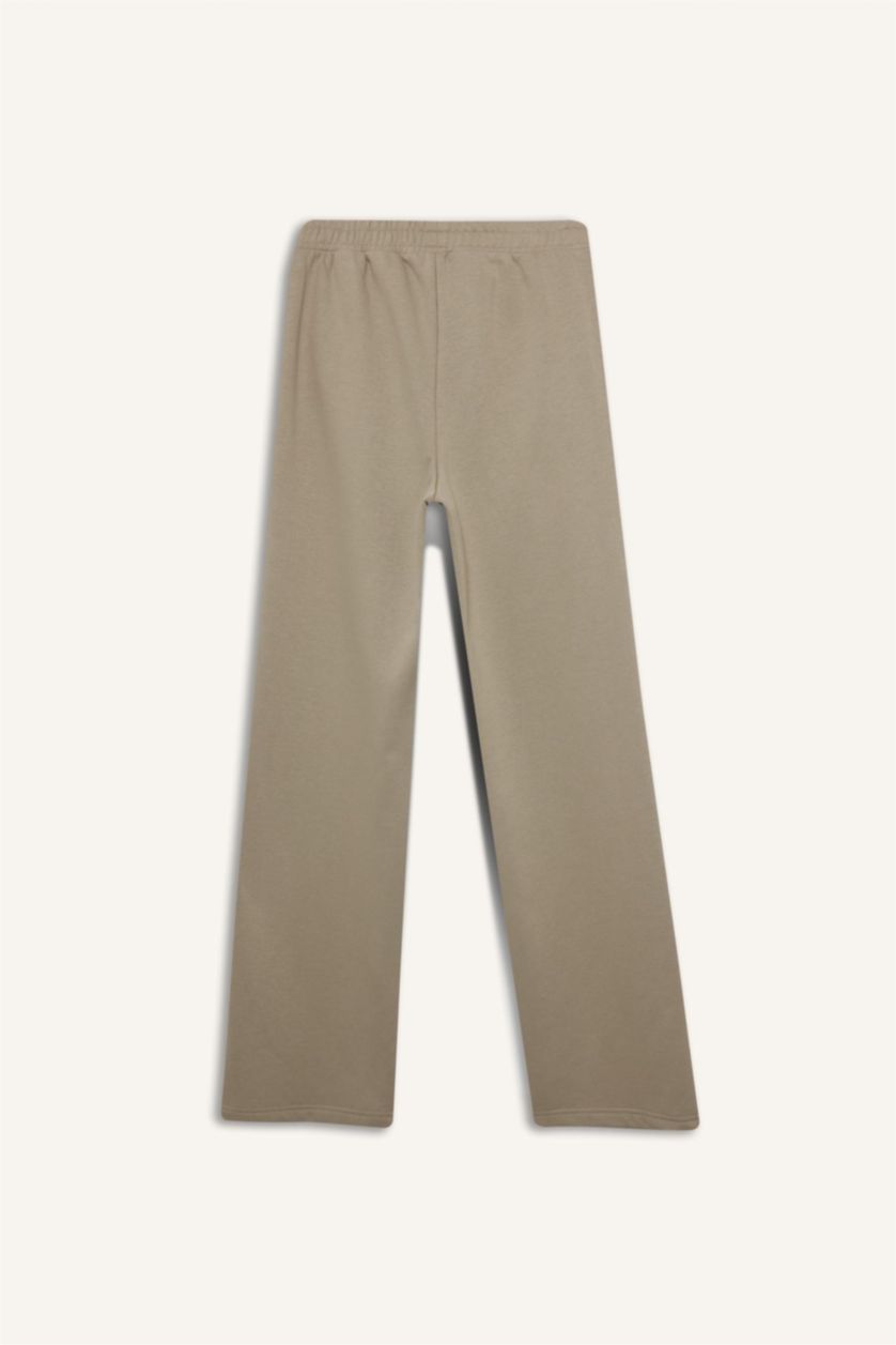 Kadın Açık Haki Straight Fit Basic Düz Cepli Yüksek Bel Eşofman Altı