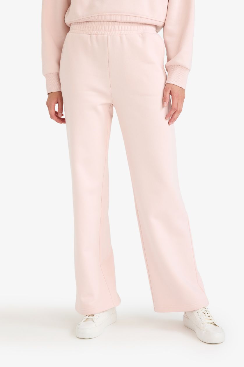 نساء زهري فاتح بنطرون بجامة رياضي تقيل سادة قصة مستقيمة وخصر عالي