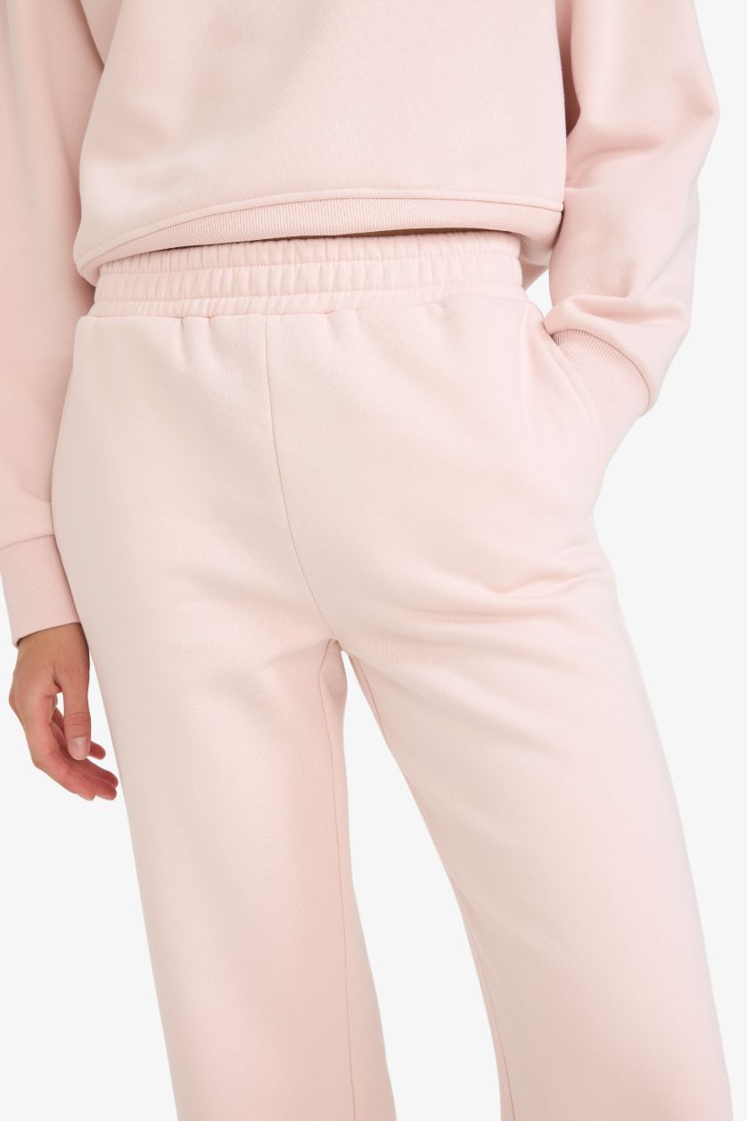 نساء زهري فاتح بنطرون بجامة رياضي تقيل سادة قصة مستقيمة وخصر عالي