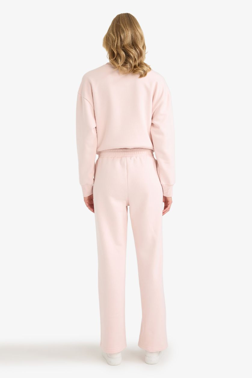 نساء زهري فاتح بنطرون بجامة رياضي تقيل سادة قصة مستقيمة وخصر عالي