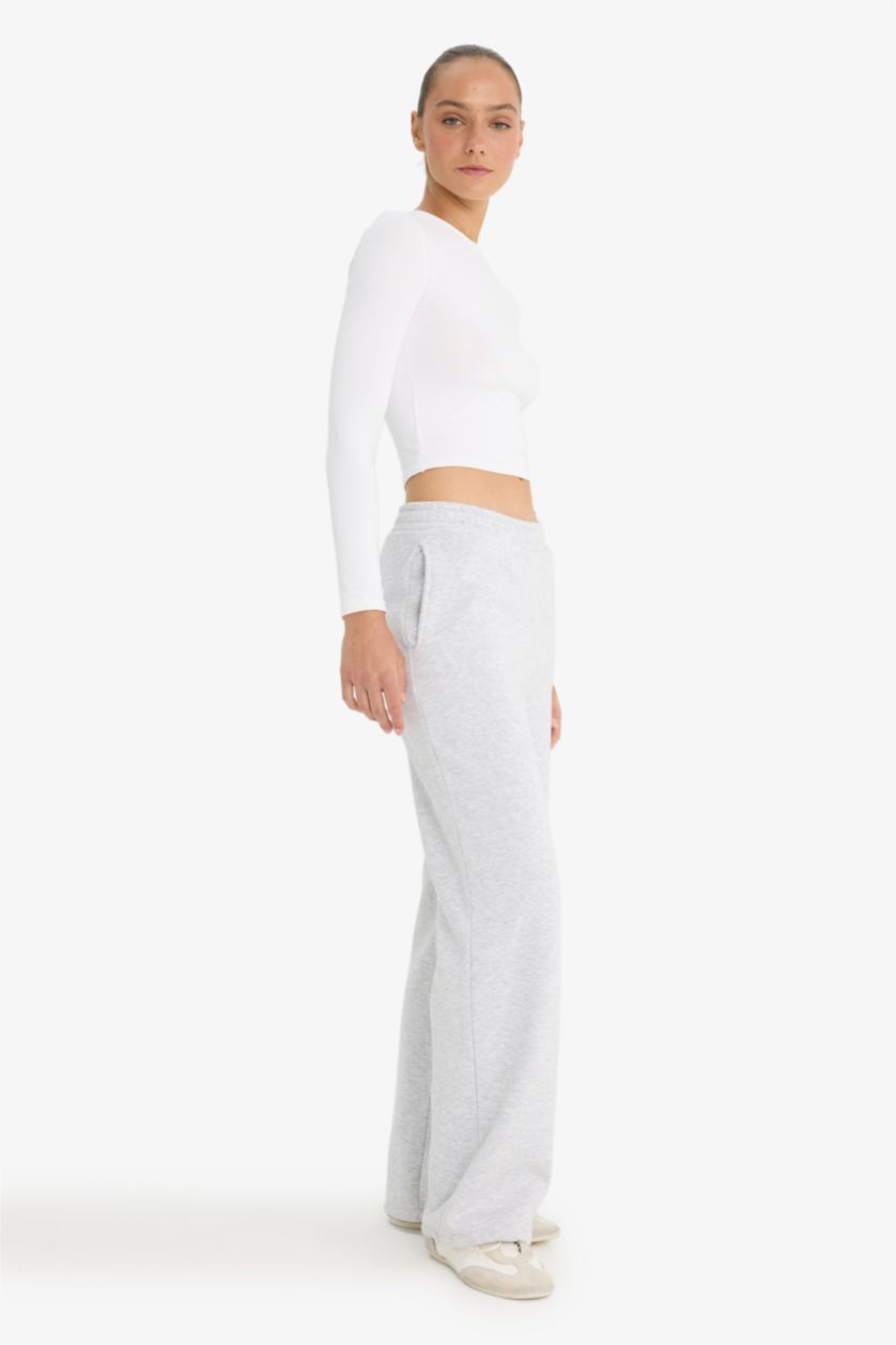 WOMAN Grey Melange Straight Fit Thick Sweatshirt Fabric Trousers