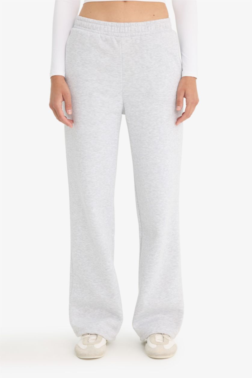 WOMAN Grey Melange Straight Fit Thick Sweatshirt Fabric Trousers
