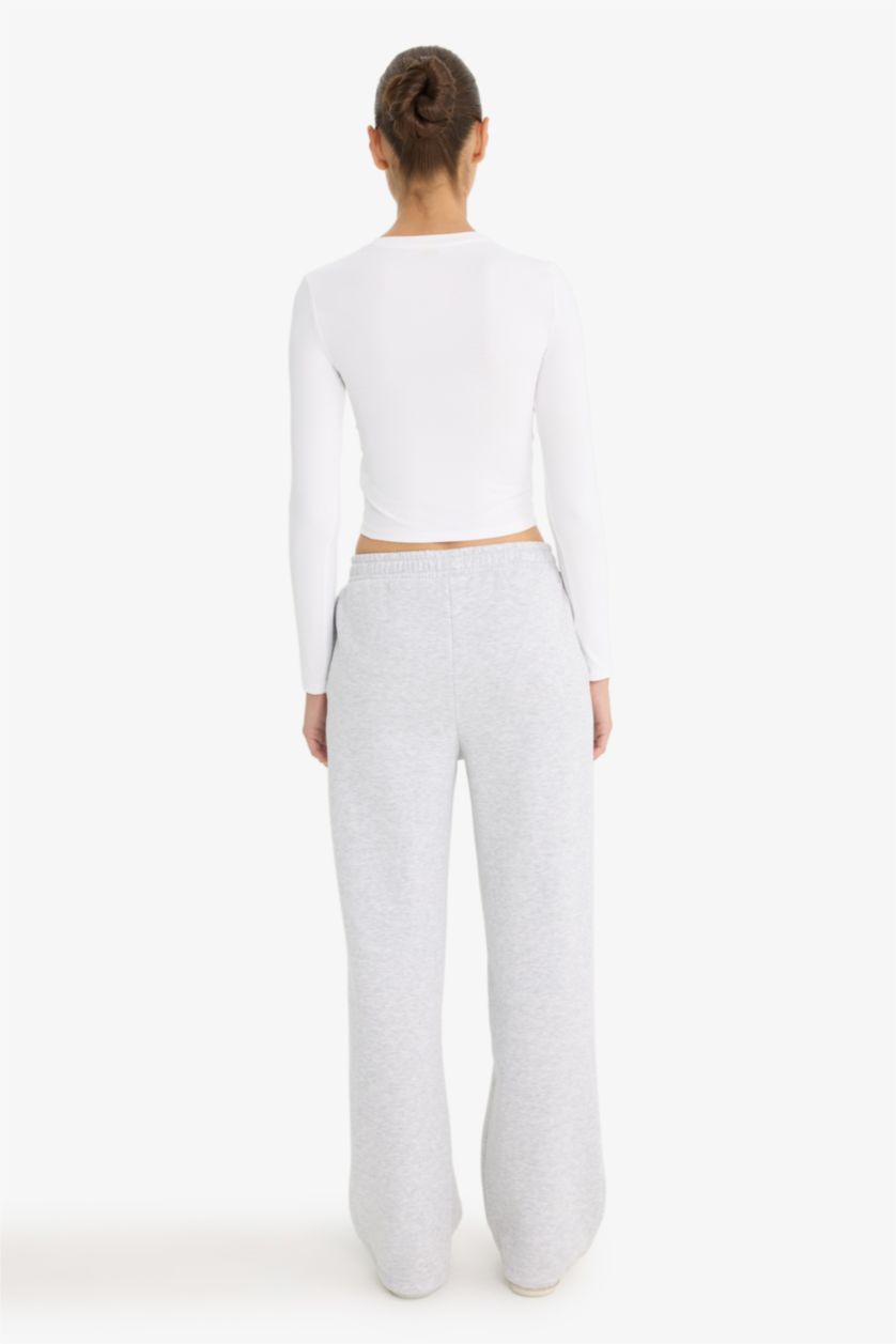 WOMAN Grey Melange Straight Fit Thick Sweatshirt Fabric Trousers