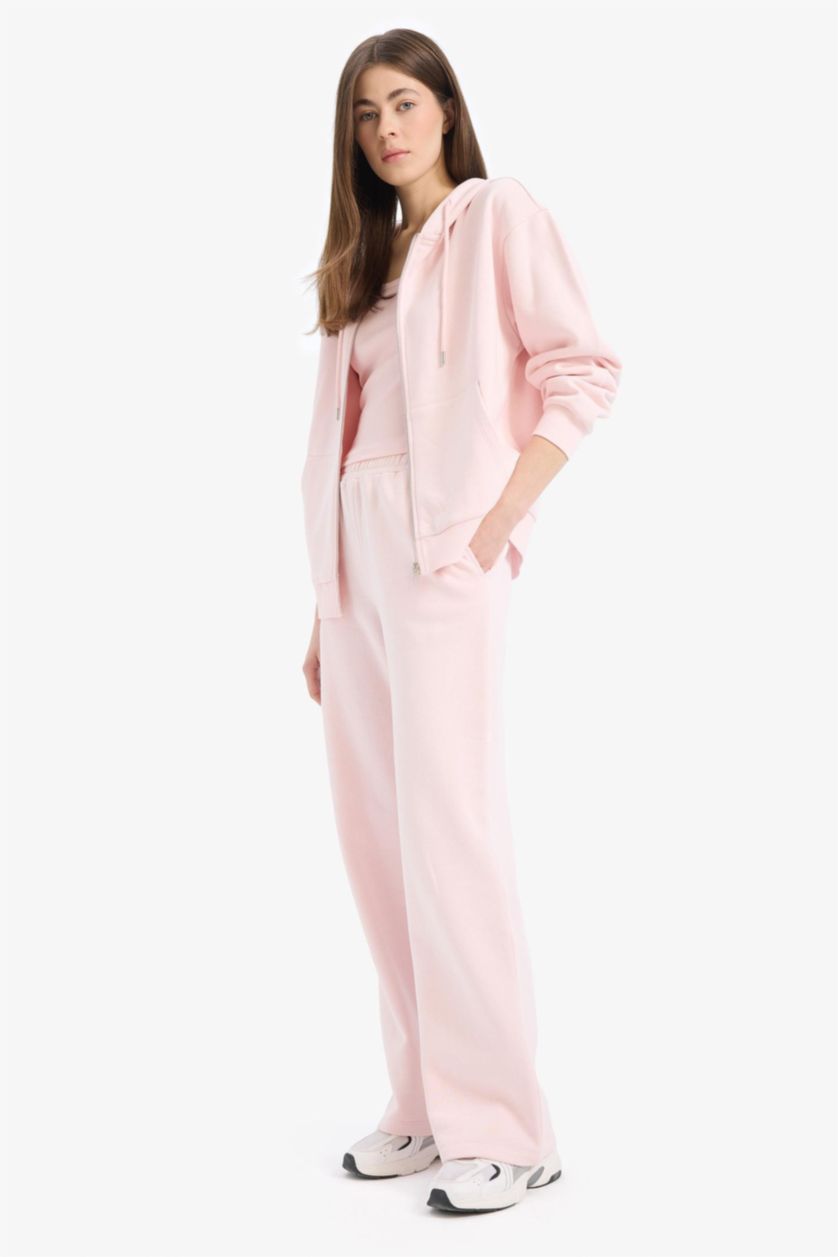 Kadın Açık Pembe Straıght Fıt Kalın Sweatshirt Kumaşı Pantolon
