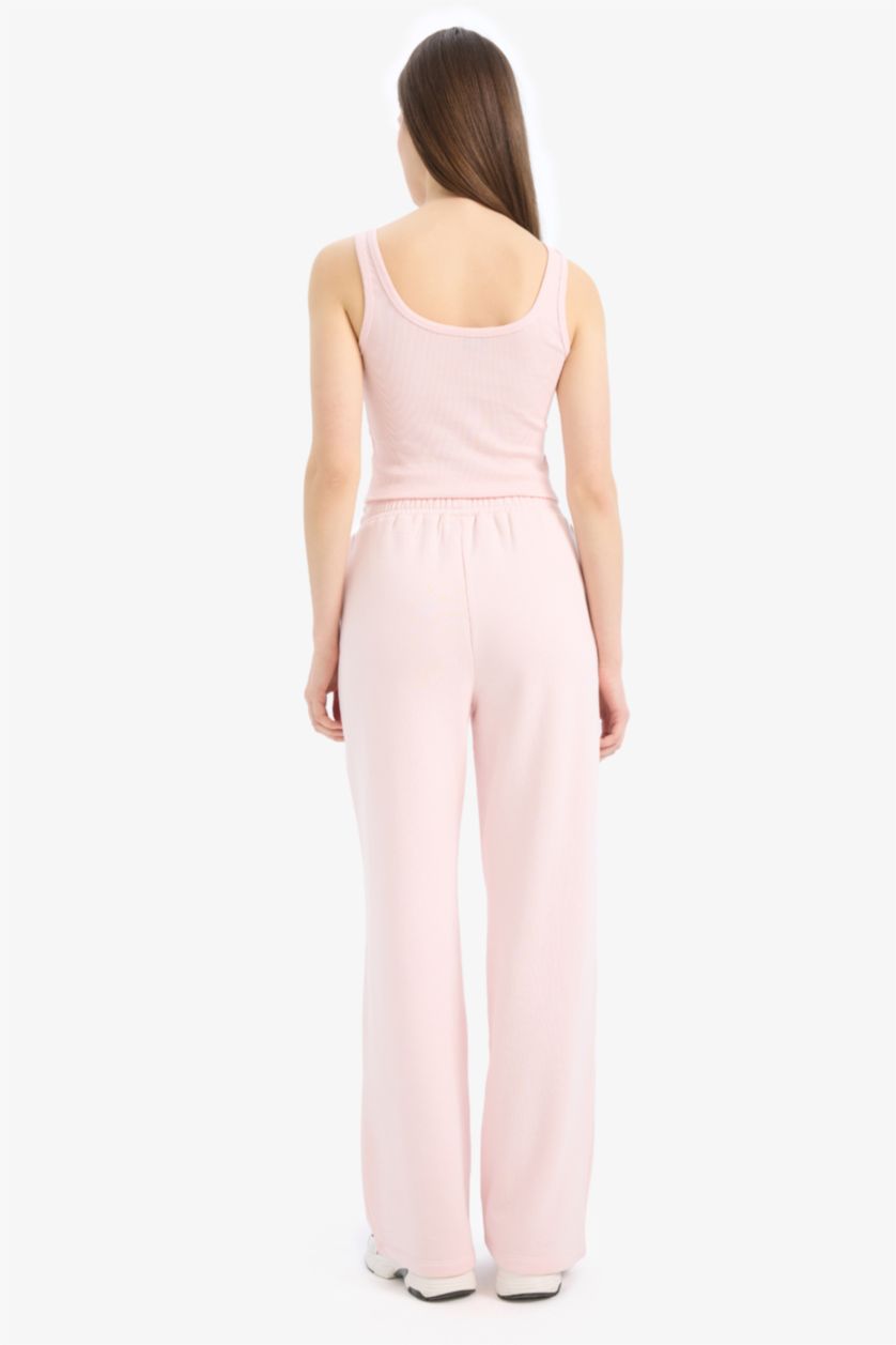 Kadın Açık Pembe Straıght Fıt Kalın Sweatshirt Kumaşı Pantolon