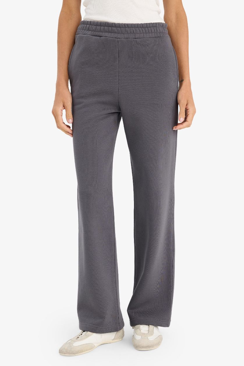 Kadın Antrasit Straight Fit Basic Yüksek Bel Kalın Eşofman Altı