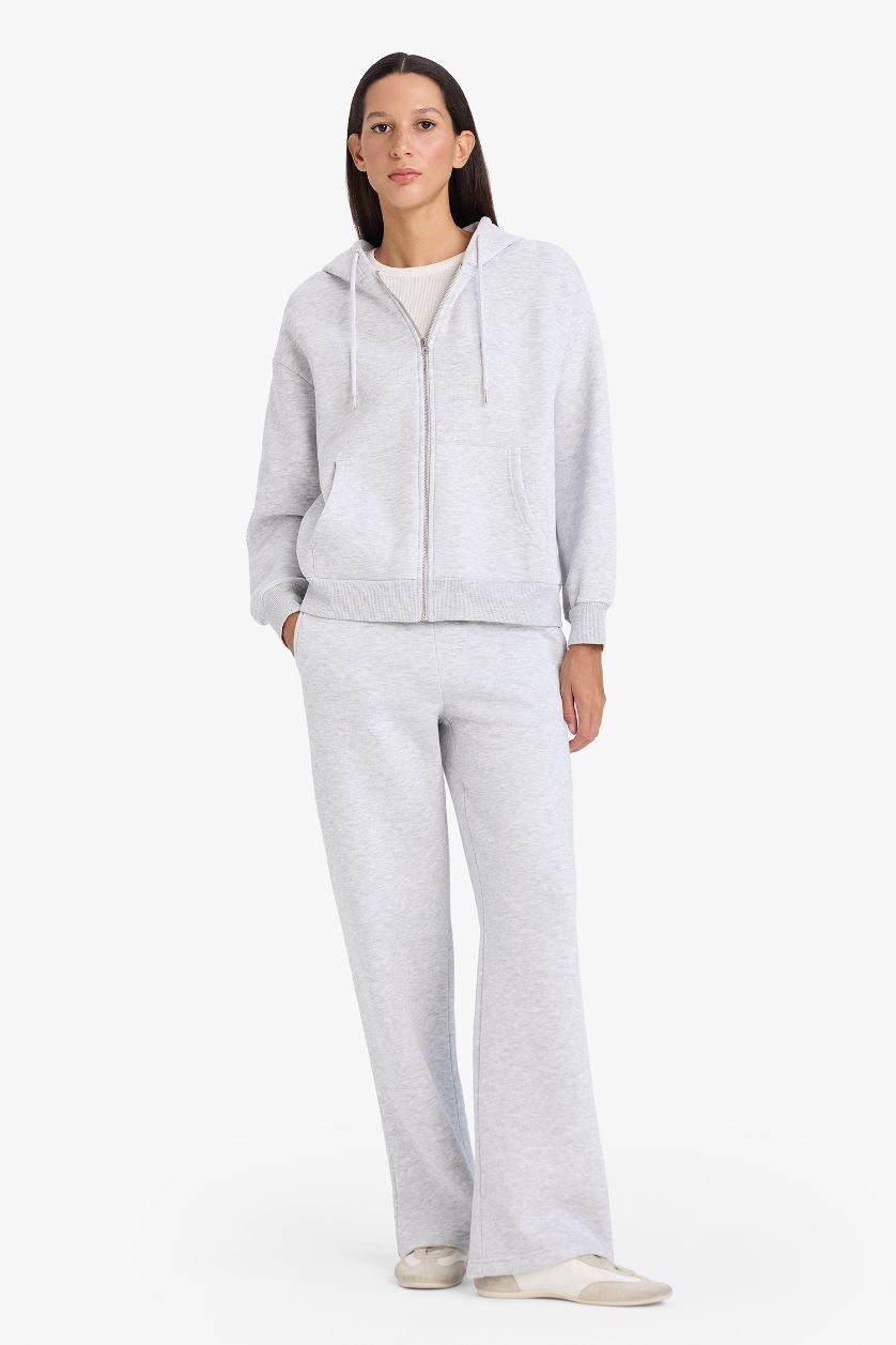 WOMAN Grey Melange Straight Fit Basic High Waist Thick Sweatpants