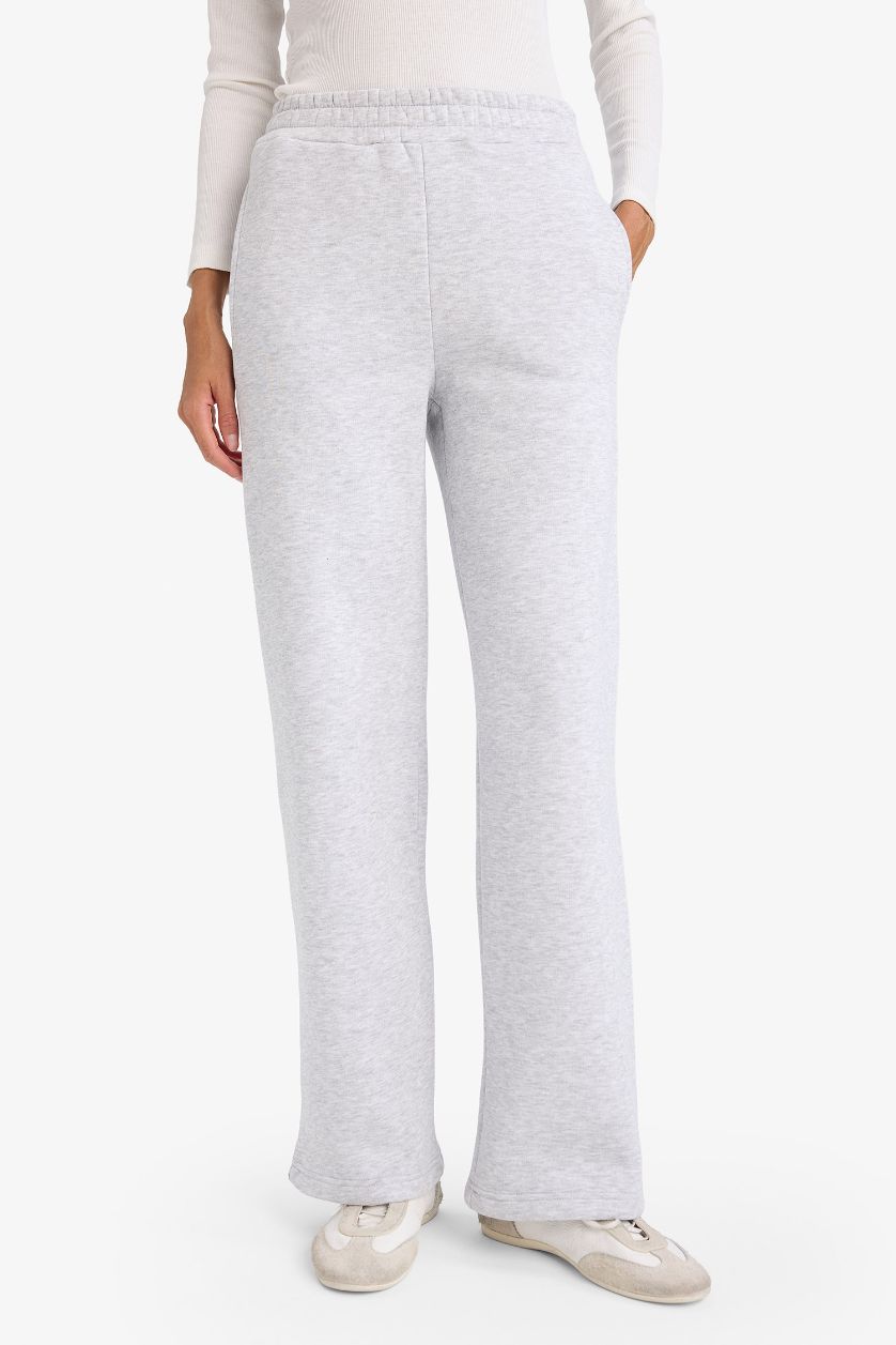 WOMAN Grey Melange Straight Fit Basic High Waist Thick Sweatpants