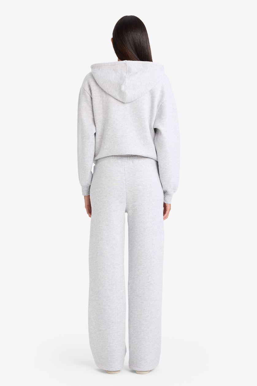 WOMAN Grey Melange Straight Fit Basic High Waist Thick Sweatpants