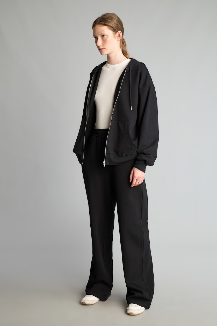 نساء أسود Straight Fit Thick Sweatshirt Fabric Trousers