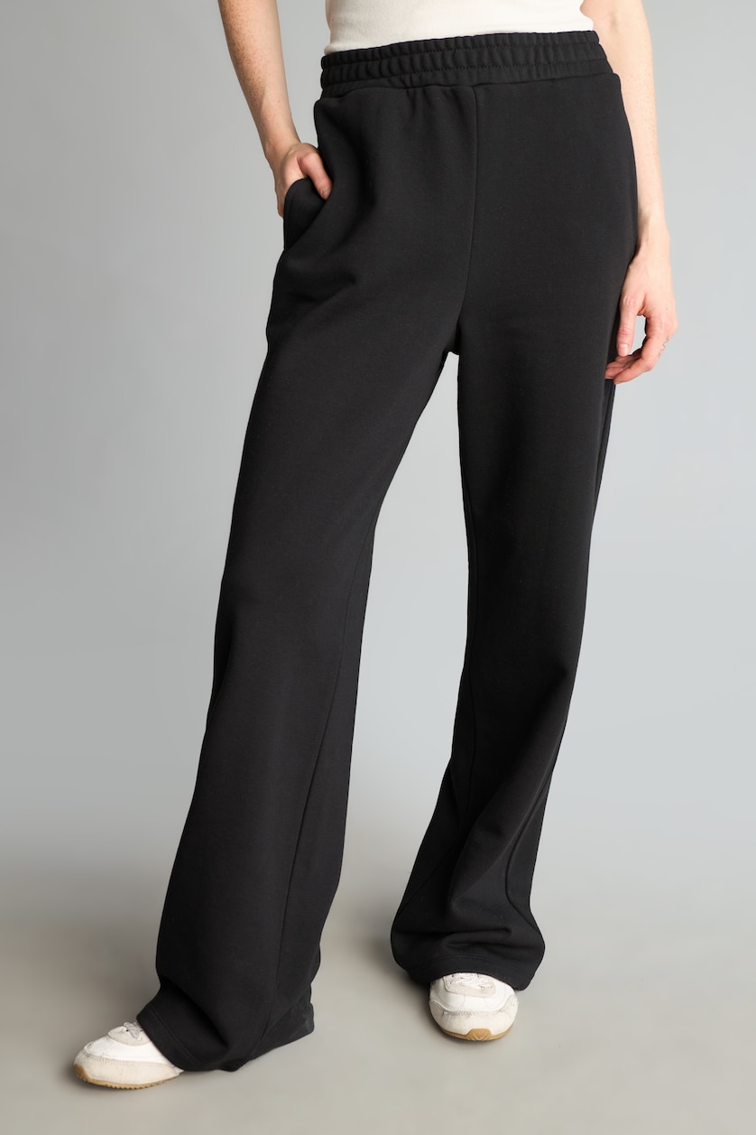 نساء أسود Straight Fit Thick Sweatshirt Fabric Trousers