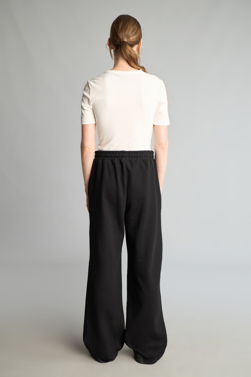 نساء أسود Straight Fit Thick Sweatshirt Fabric Trousers
