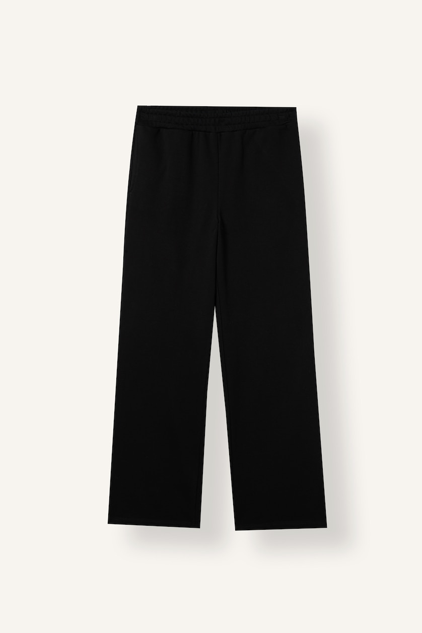 نساء أسود Straight Fit Thick Sweatshirt Fabric Trousers