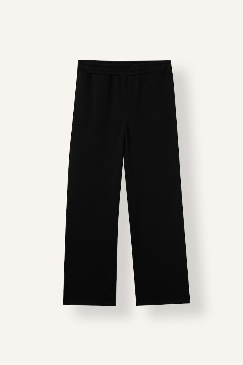 نساء أسود Straight Fit Thick Sweatshirt Fabric Trousers