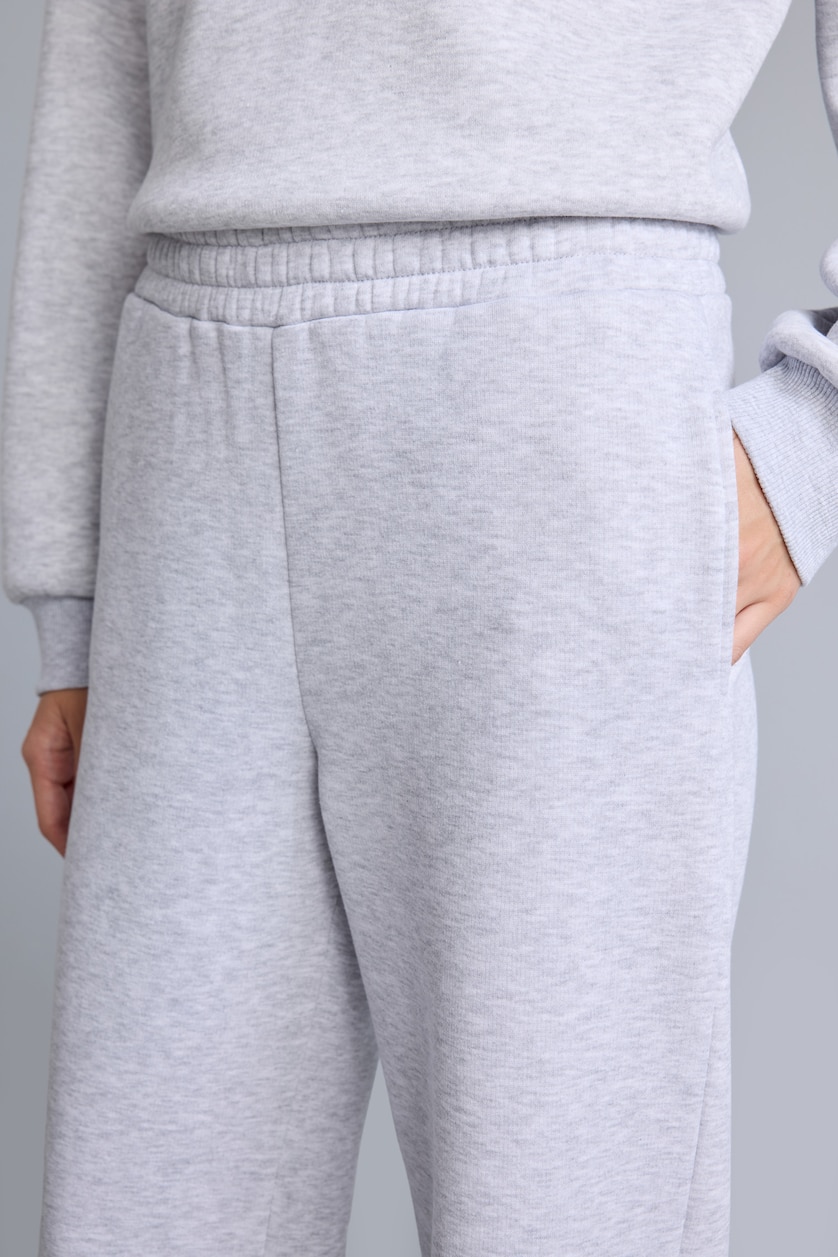 Woman Grey Melange Straight Fit Thick Sweatshirt Fabric Trousers