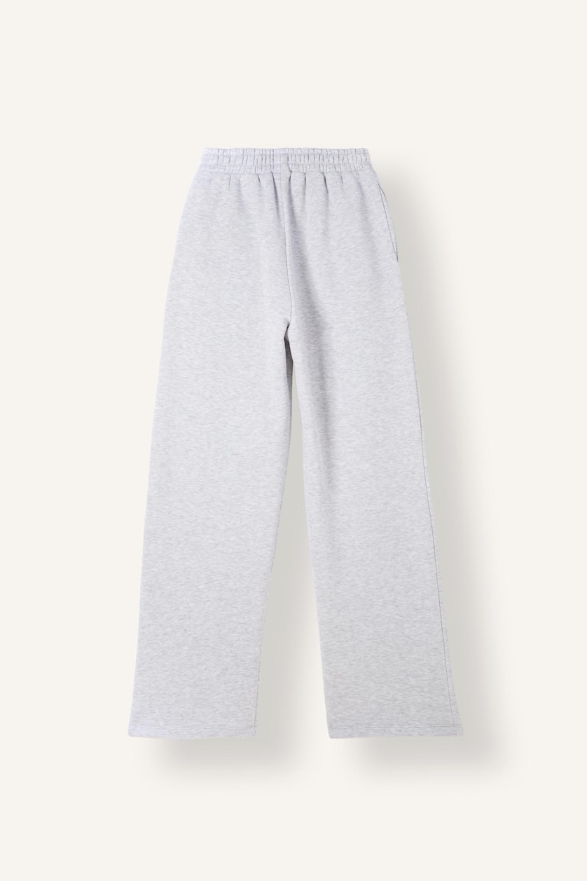 Woman Grey Melange Straight Fit Thick Sweatshirt Fabric Trousers