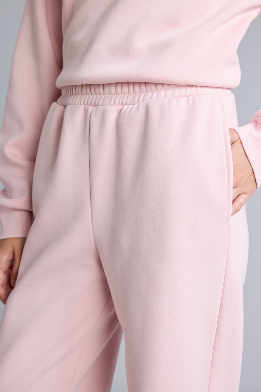 Woman Light Pink Straight Fit Thick Sweatshirt Fabric Trousers