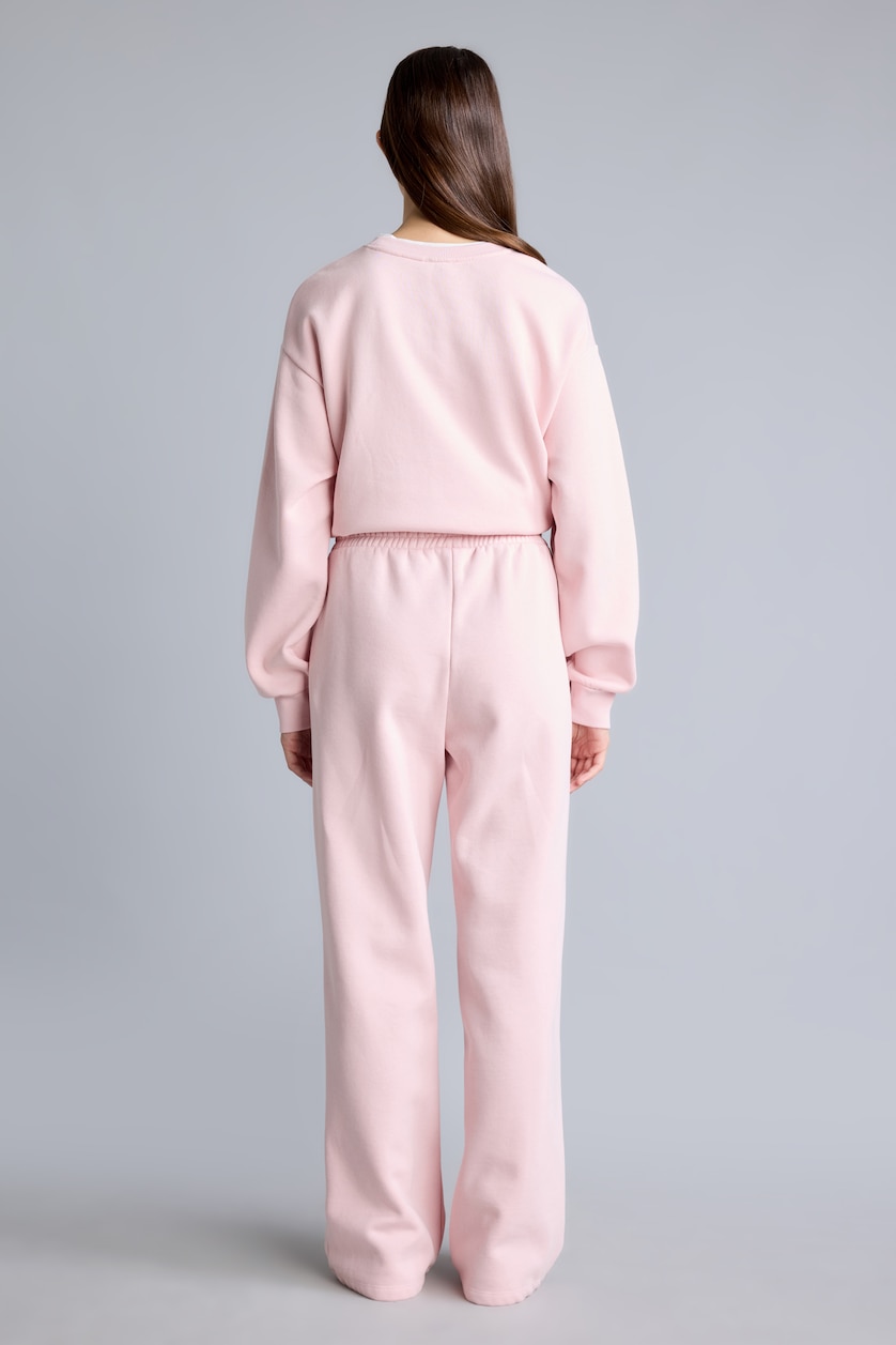 Woman Light Pink Straight Fit Thick Sweatshirt Fabric Trousers