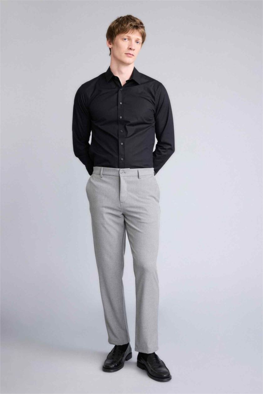 Man Grey Melange Tailored Fit Straight Leg Trousers