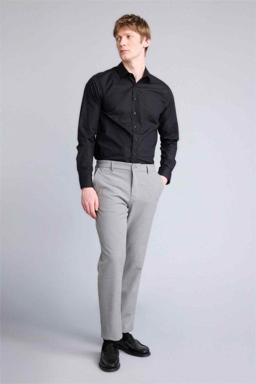 Man Grey Melange Tailored Fit Straight Leg Trousers