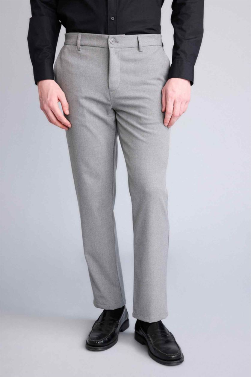 Man Grey Melange Tailored Fit Straight Leg Trousers