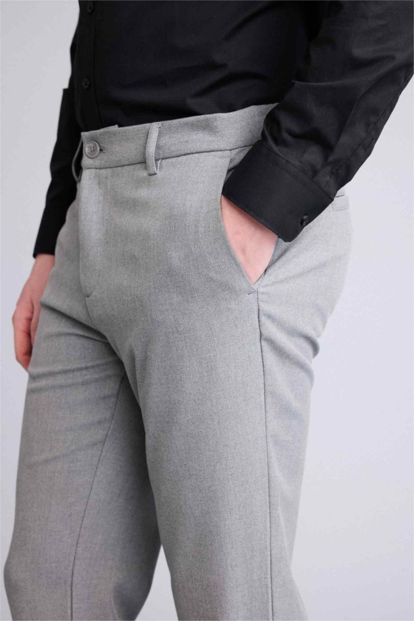 Man Grey Melange Tailored Fit Straight Leg Trousers