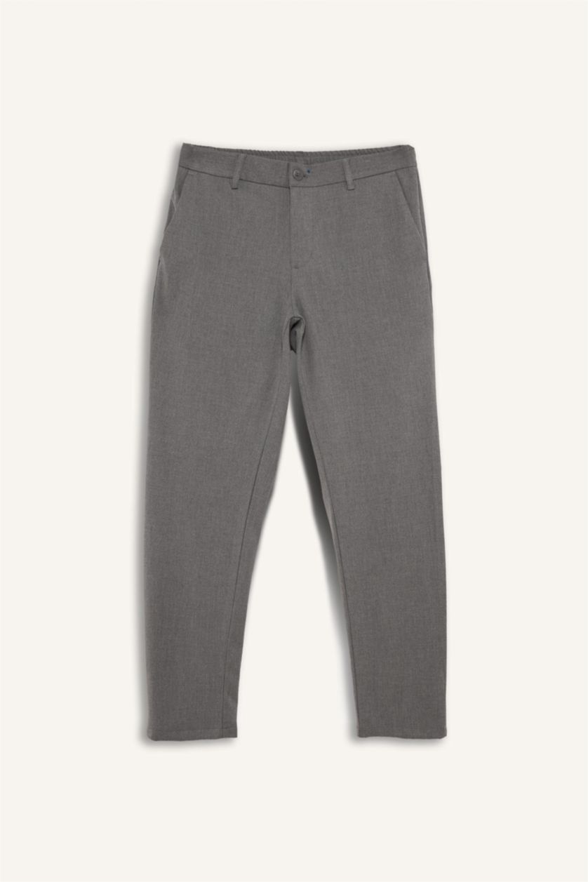 Man Grey Melange Tailored Fit Straight Leg Trousers