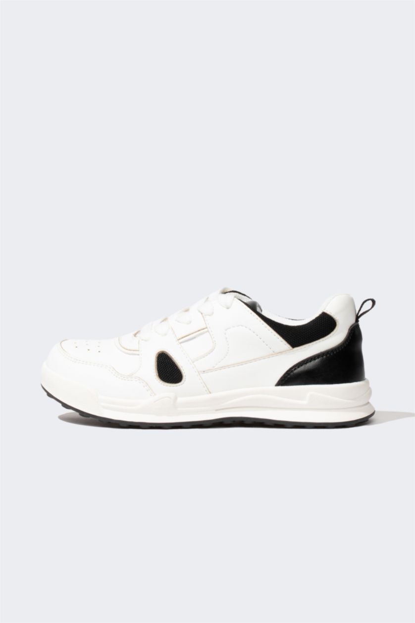 GARÇONS Blanc Baskets en Similicuir à Semelle Épaisse pour Garçon