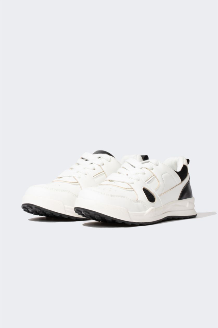 GARÇONS Blanc Baskets en Similicuir à Semelle Épaisse pour Garçon