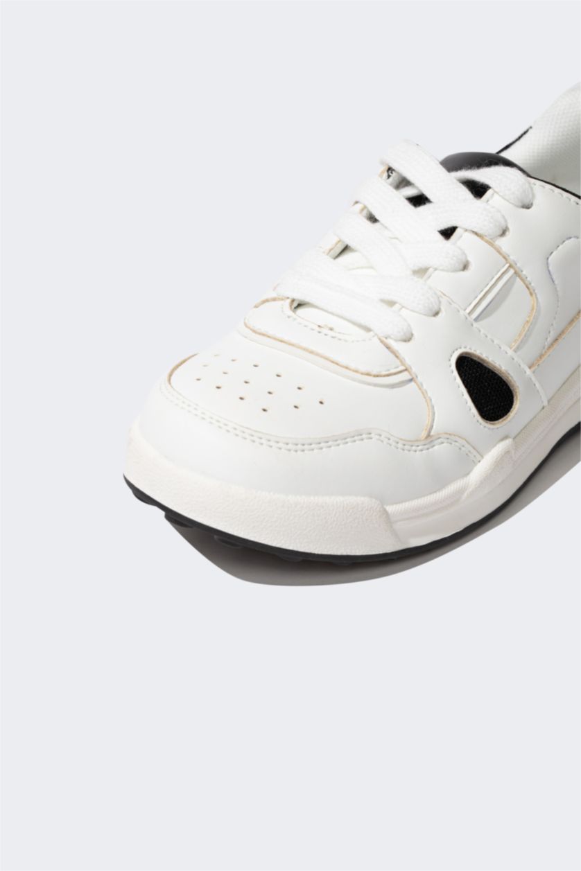 GARÇONS Blanc Baskets en Similicuir à Semelle Épaisse pour Garçon