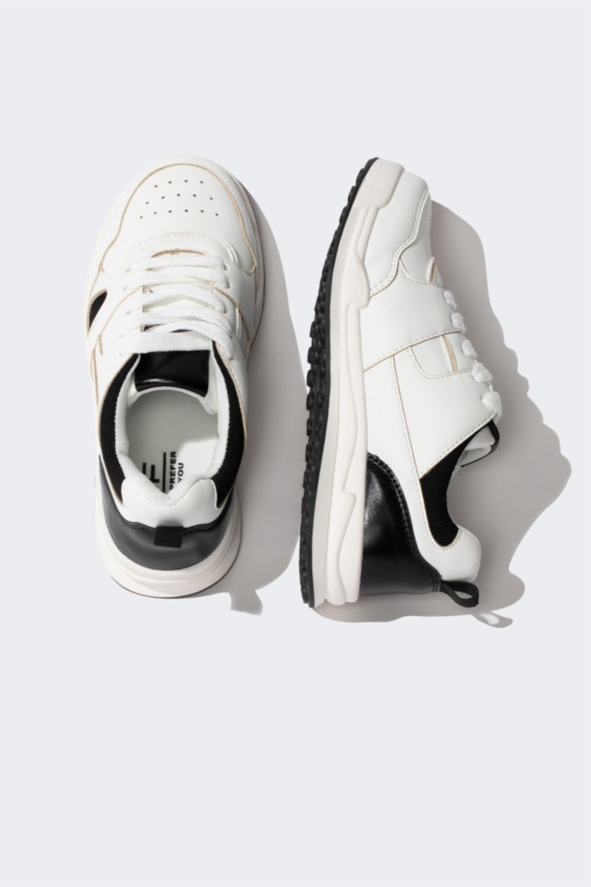 GARÇONS Blanc Baskets en Similicuir à Semelle Épaisse pour Garçon