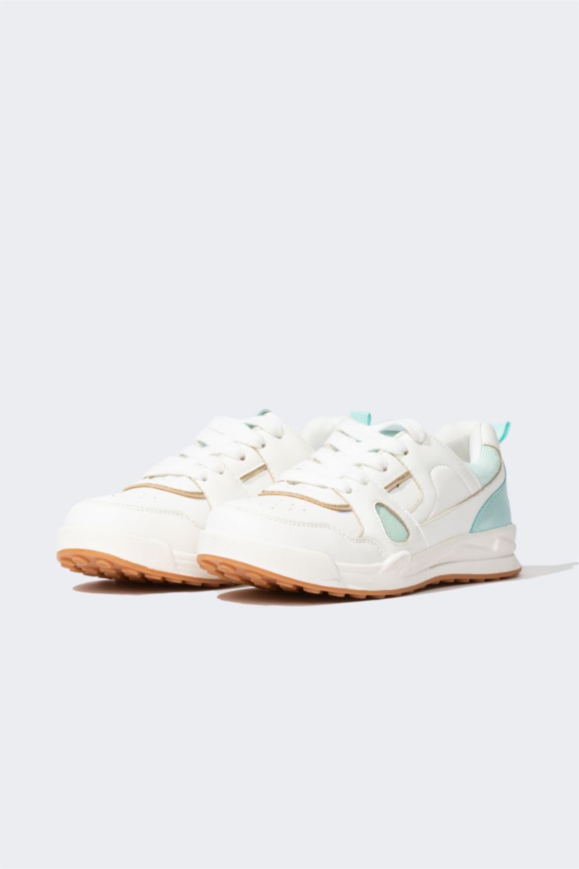 FILLES Blanc Baskets en Simili-Cuir à Semelle Plate pour Fille