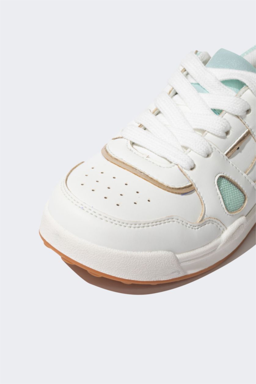 FILLES Blanc Baskets en Simili-Cuir à Semelle Plate pour Fille