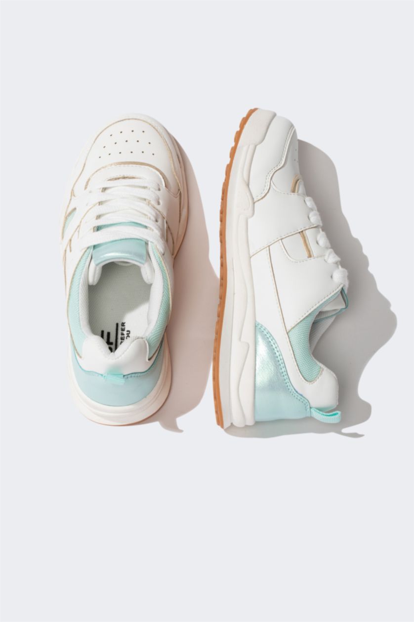 FILLES Blanc Baskets en Simili-Cuir à Semelle Plate pour Fille