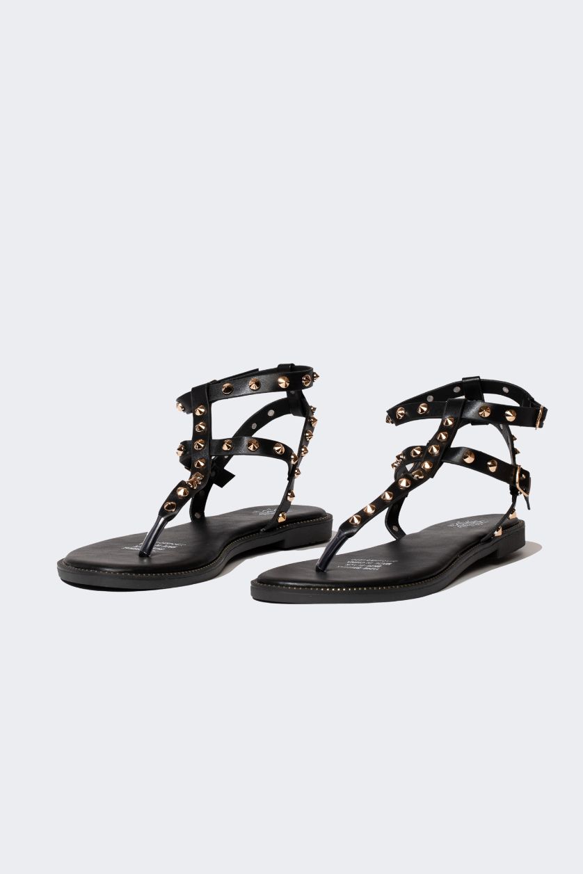 FEMME Noir Sandales à Semelles Plates pour Femme