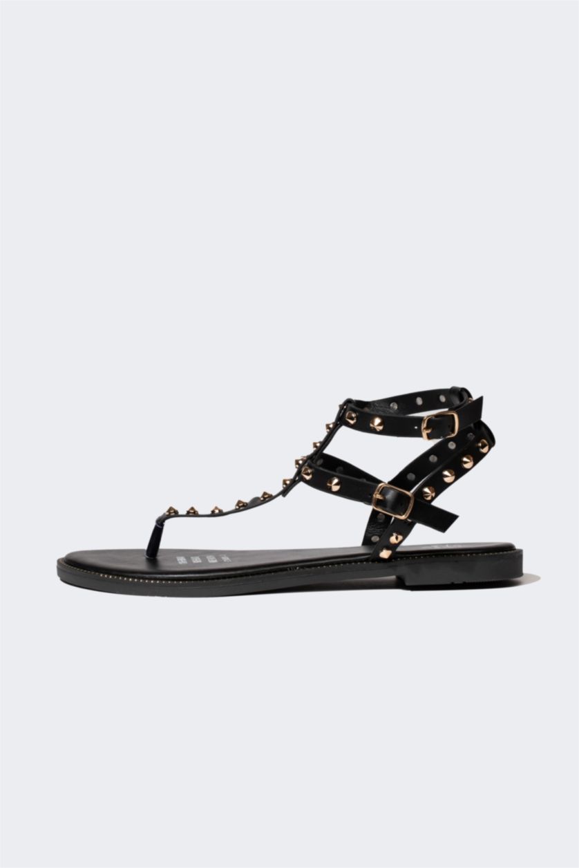 FEMME Noir Sandales à Semelles Plates pour Femme