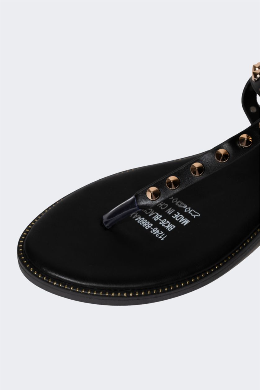 FEMME Noir Sandales à Semelles Plates pour Femme