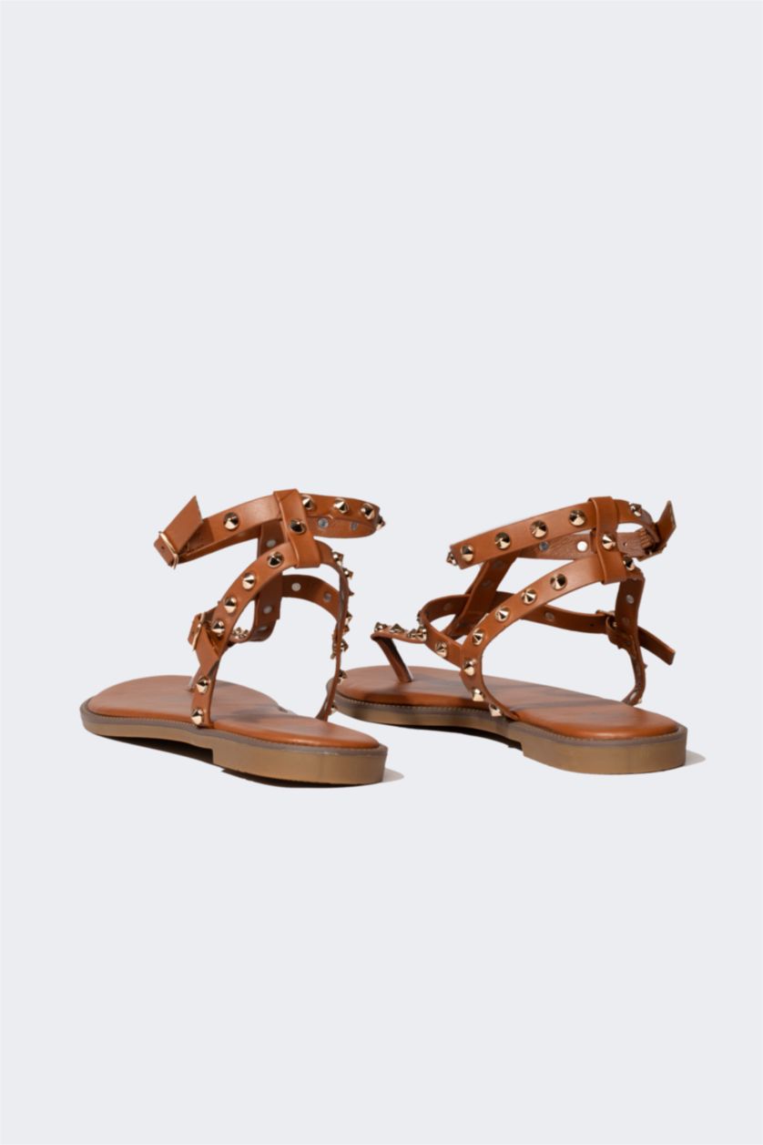 WOMAN Light Brown Woman Flat Heel Flip Flops Sandals