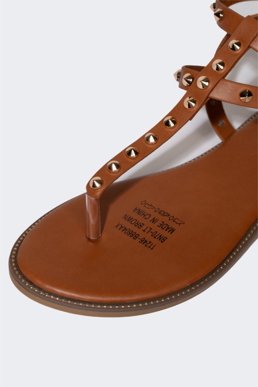 WOMAN Light Brown Woman Flat Heel Flip Flops Sandals