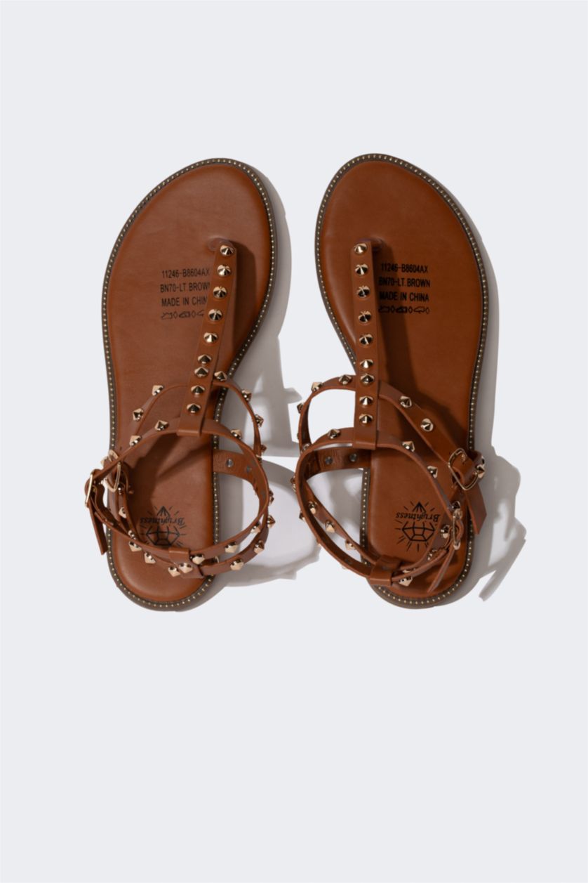 WOMAN Light Brown Woman Flat Heel Flip Flops Sandals