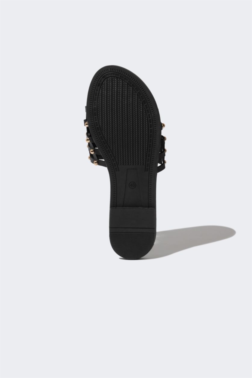 WOMAN Black Woman Flat Heel Faux Leather Sandals