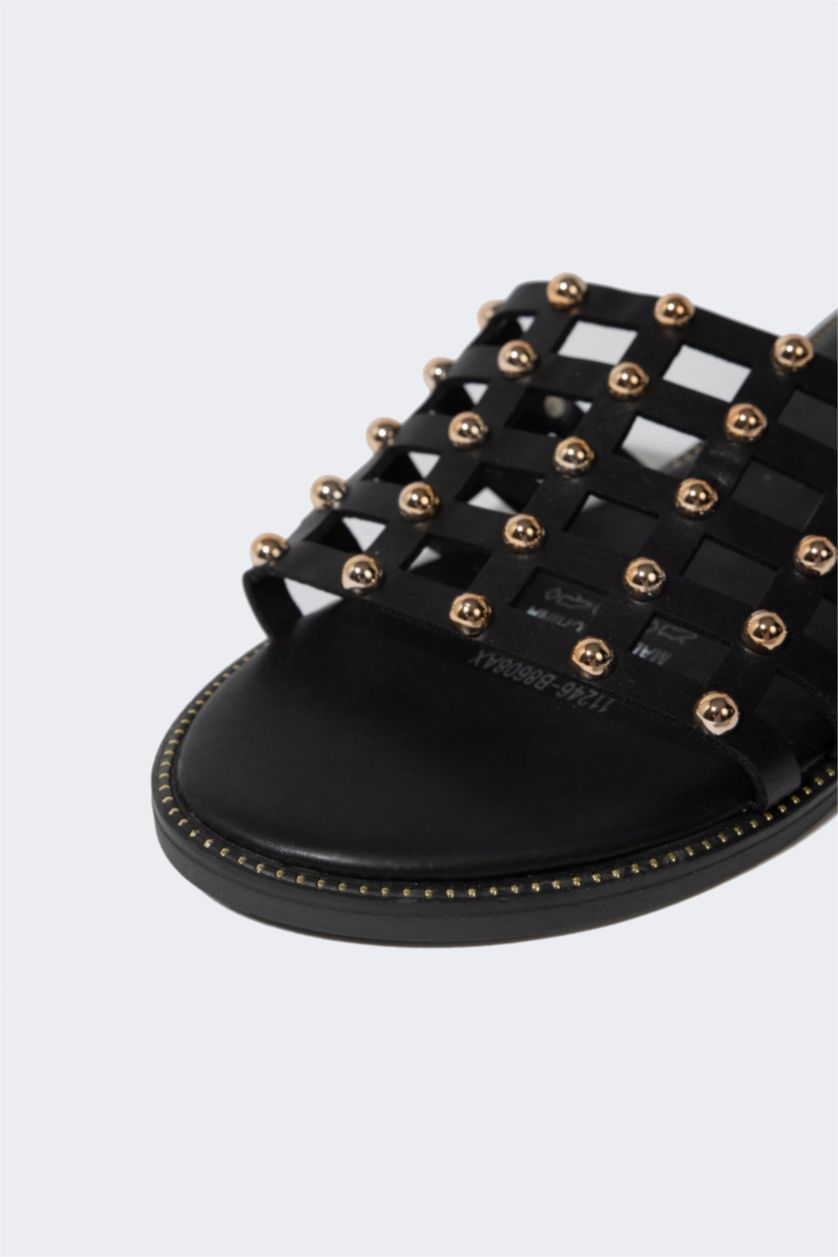 WOMAN Black Woman Flat Heel Faux Leather Sandals