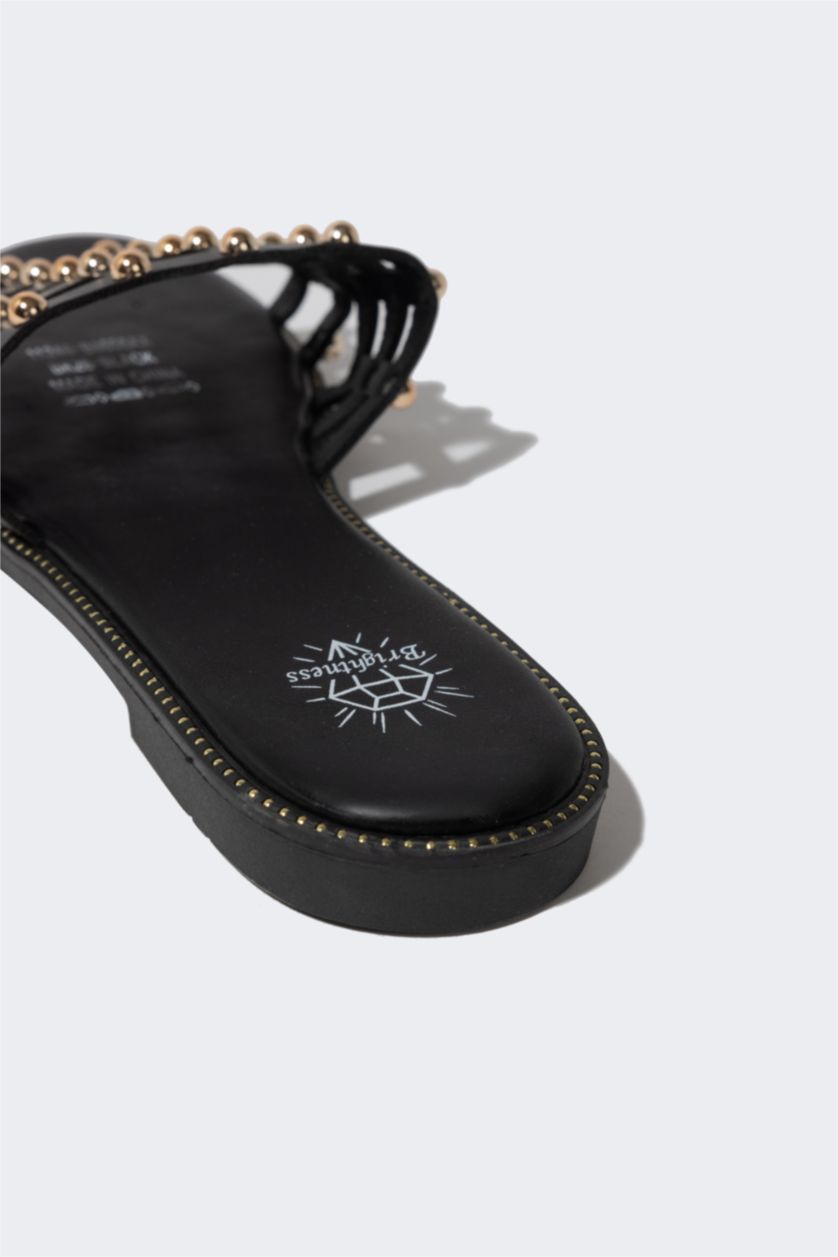 WOMAN Black Woman Flat Heel Faux Leather Sandals