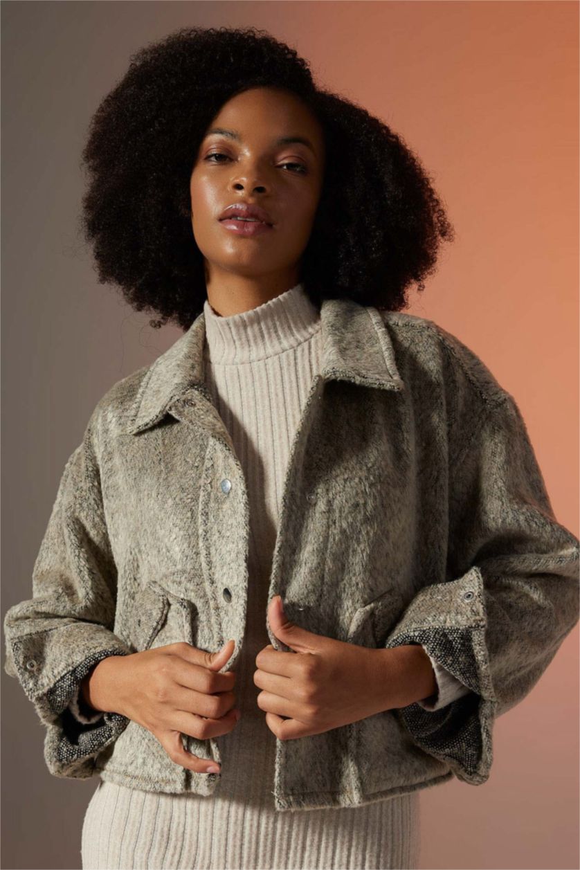 WOMAN Beige Oversize Fit Flannel Long Sleeve Shirt