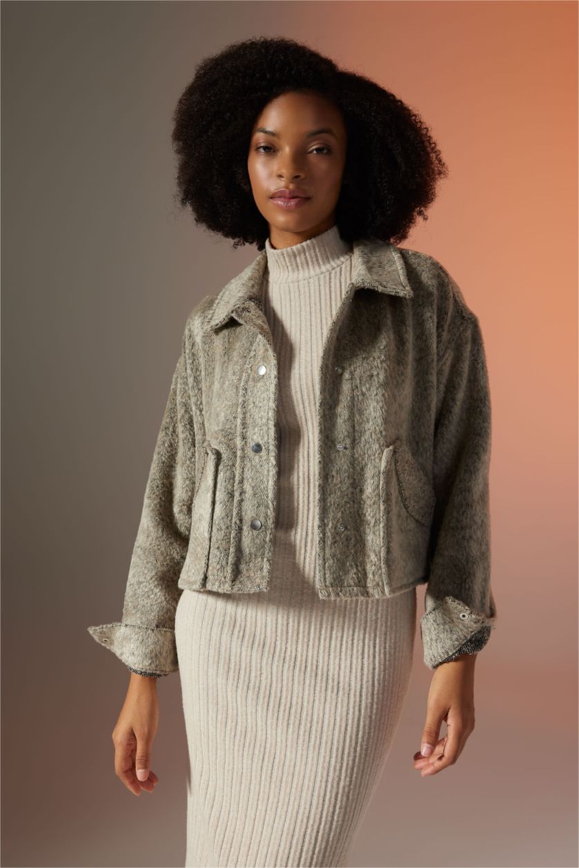 WOMAN Beige Oversize Fit Flannel Long Sleeve Shirt