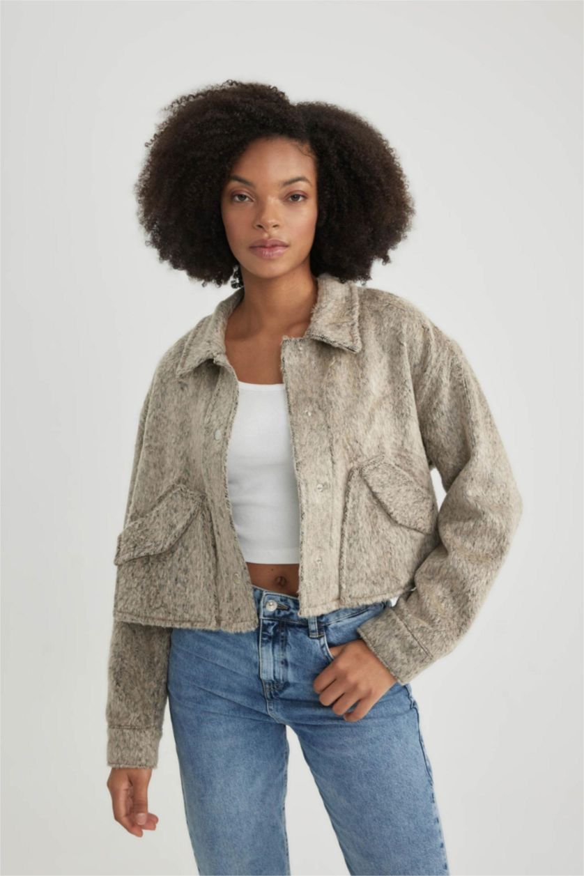 WOMAN Beige Oversize Fit Flannel Long Sleeve Shirt