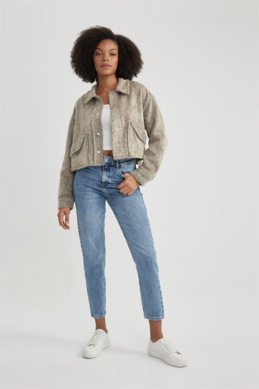 WOMAN Beige Oversize Fit Flannel Long Sleeve Shirt