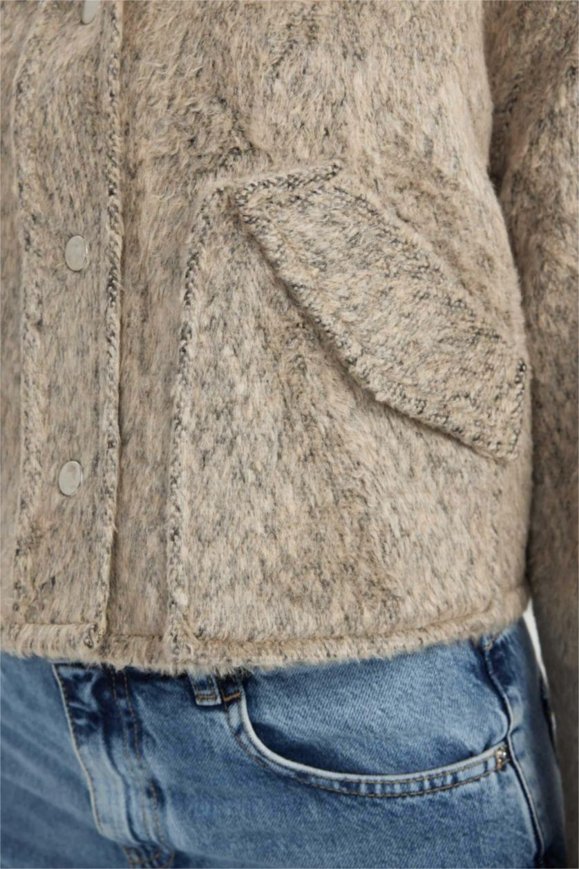 WOMAN Beige Oversize Fit Flannel Long Sleeve Shirt