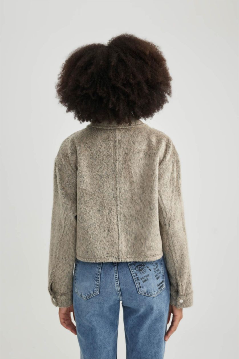 WOMAN Beige Oversize Fit Flannel Long Sleeve Shirt